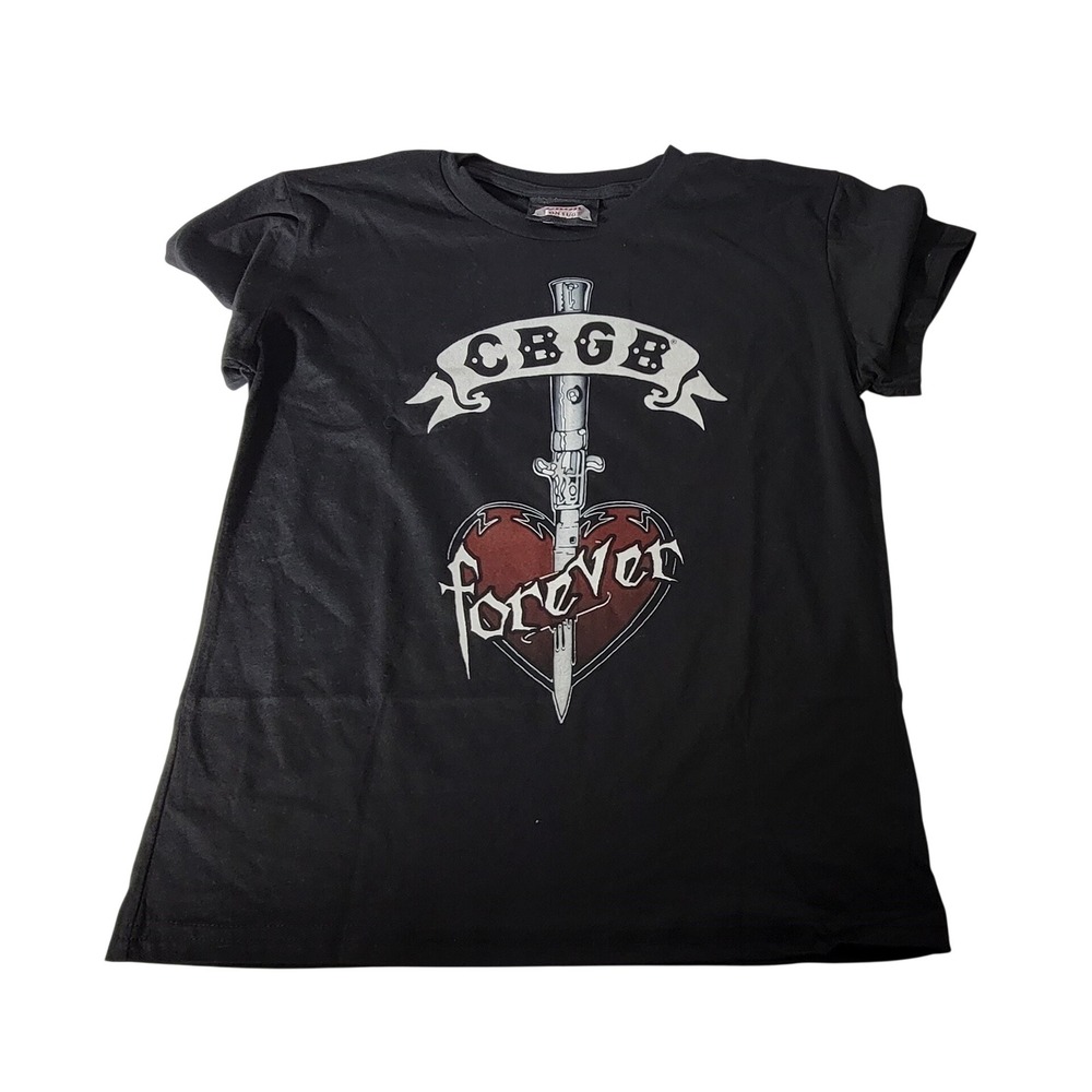CBGB OMFUG Forever Graphic T-Shirt Black Heart Dagger Punk Rock Mens Medium